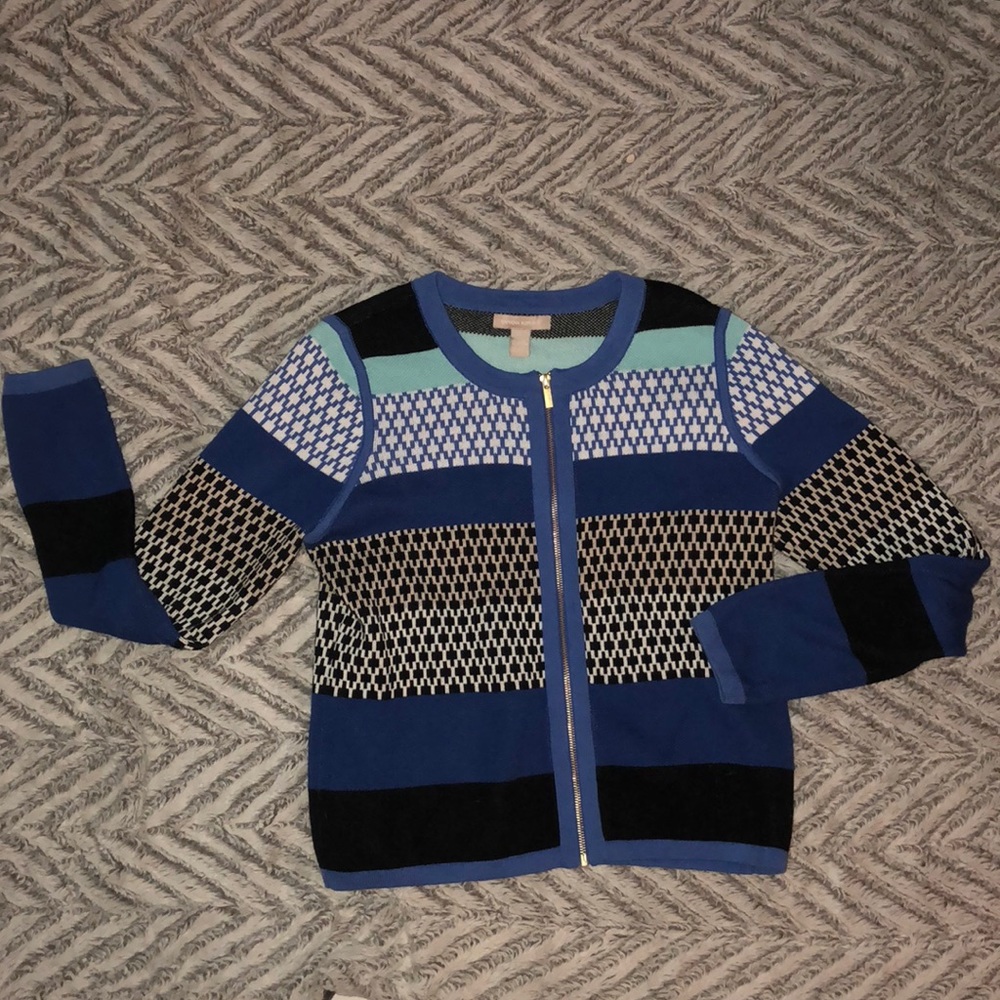 BANANA REPUBLIC intarsia knit zipper cardigan L